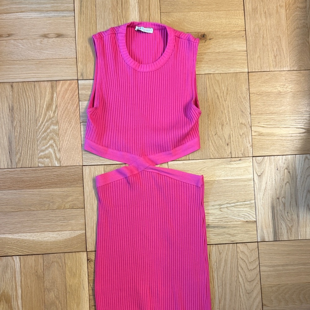 Pink Sleeveless Ribbed Cut Out Dress